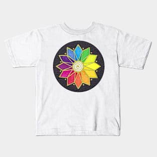 Color Wheel Flower With Golden Spiral Kids T-Shirt